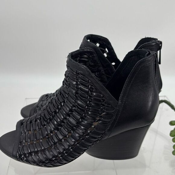 New Donald J Pliner Women's‎ JACQI Woven Wedge Peep Toe Zip Bootie Black 6 - Picture 5 of 16